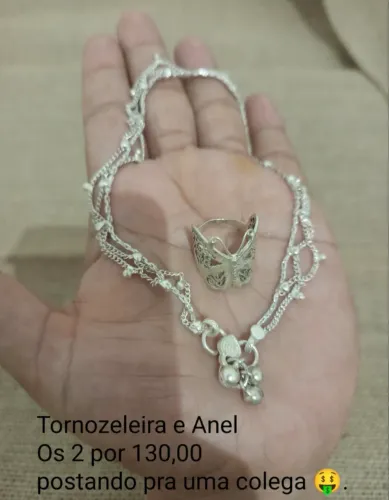 Anel e tornozeleira em prata