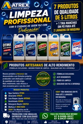 PRODUTOS DE LIMPEZA SABÃO DETERGENTE AMACIANTE MULTIUSO ÁGUA SANITÁRIA E TIRA MANCHAS