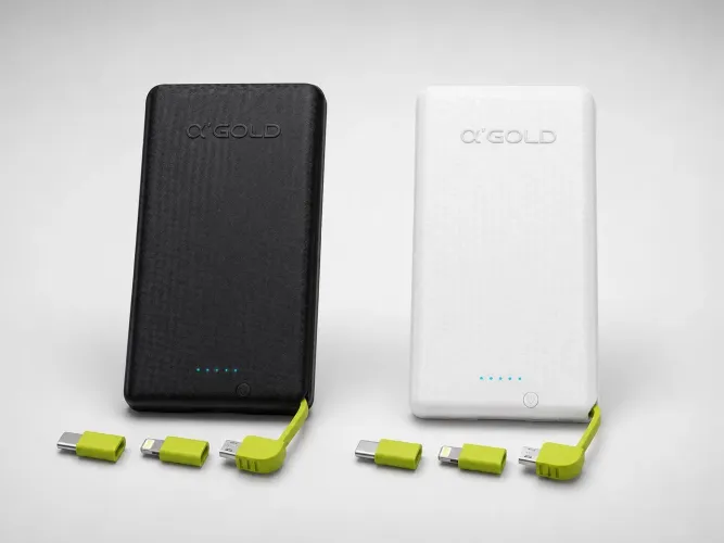 Power Bank Gold 5000mAh Carregador Portátil com Cabos Integrados