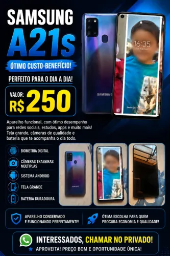 Vendo celular a21s bem conservado e barato. 