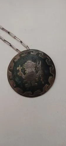 Jóia peruana prata 925 antiga - colar + medalhão