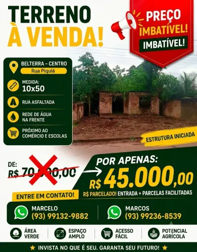 Oportunidade Única! Terreno 10x50 em Belterra com Estrutura Iniciada - Só R$ 45.000!