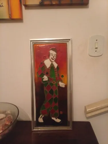 Quadro antigo em vitral Palhaço
