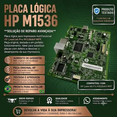 Placa Lógica Principal + Placa de Fax HP LaserJet M1536 / M1536dnf (Testada)