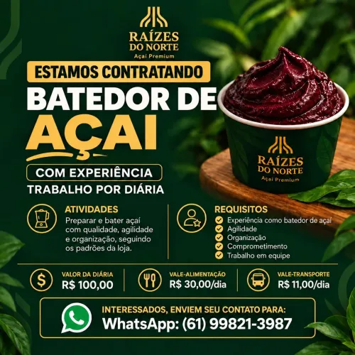 Batedor de Açaí com Experiência - Trabalho por Diária | Águas Claras