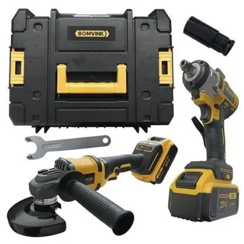 Kit Ferramentas Sem Fio Bomvink BOM-9726 21V Parafusadeira Impacto + Esmerilhadeira com Ma