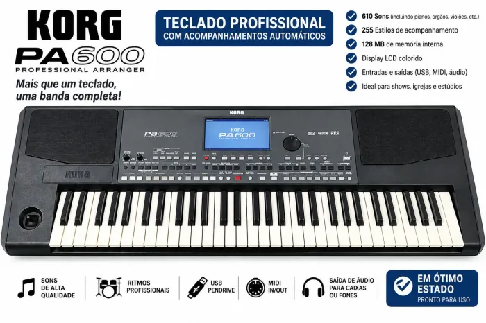 Teclado Korg PA600 Profissional Completo - Excelente Estado