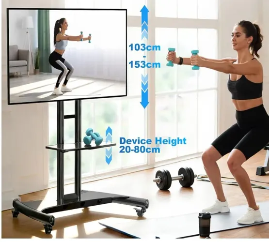 Suporte Tv Pedestal Movel PSuporte para TV até 90 Polegadas Com Bandeja Preto