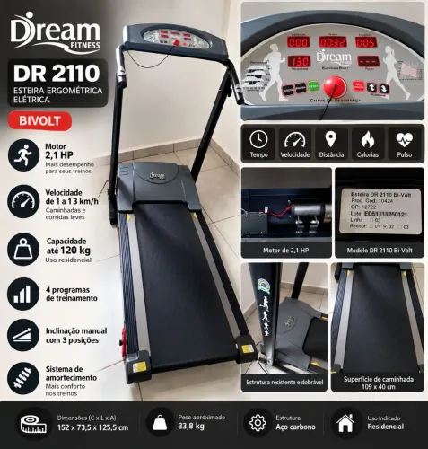 Esteira ergométrica elétrica dream fitness dr2110
