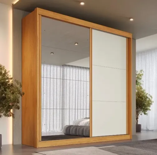 Guarda-Roupa Compacto 2 Portas Deslizantes Linha Madeira Nobre