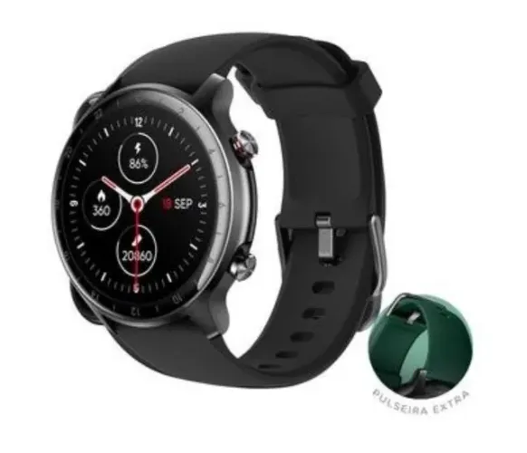 SmartWatch Husky Sports 700 GPS, Preto, Pulseira Extra Verde Escuro, Com GPS