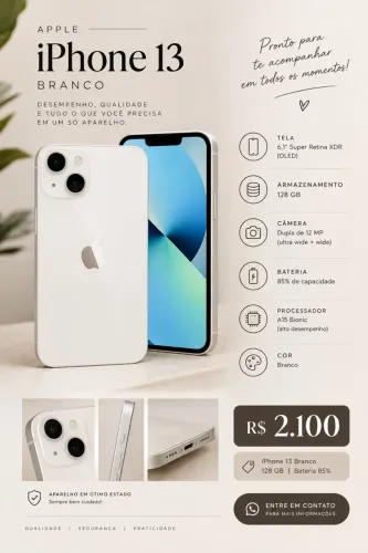 iPhone 13 branco, 128GB