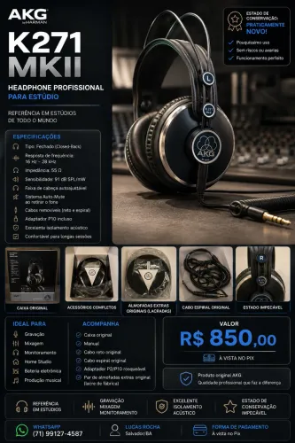 Headphone AKG K271 MKII Profissional para Estúdio - Completo - Estado de Novo