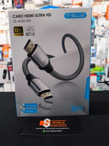 Cabo HDMI 2.1 It BLUE 5 Metros 8K - Produto novo. Loja Store World