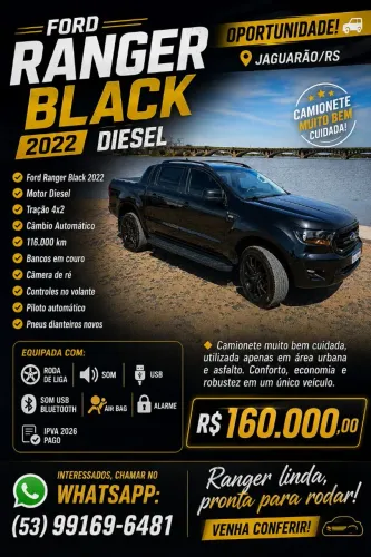 Ford Ranger Black 2.2 4X2 CD Diesel AUT 2022