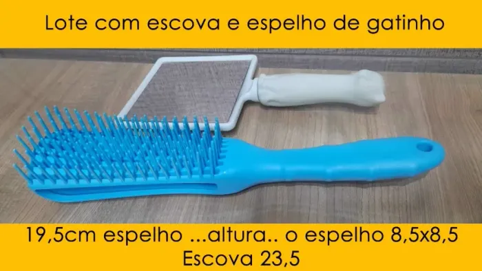 Lote com escova e espelho de gatinho