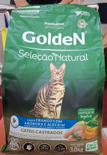 RAÇÃO GOLDEN SELEÇÃO NATURAL GATOS CASTRADOS 03KG