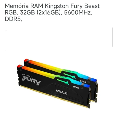 Memória RAM DDR5 Fury Beast 2x16gb 5600mhz CL 36 - ARGB