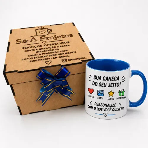 Caneca personalizada + Caixa em mdf Personalizada