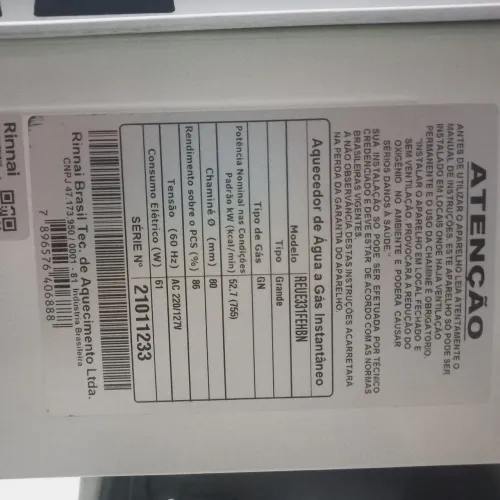 Aquecedor a gas Rinnai E33 gn