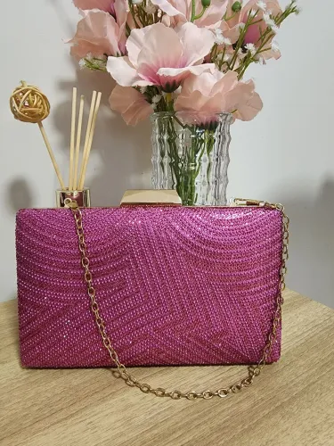 ?Bolsa Clutch de Festa Rosa com Brilho (Usada só 1 vez!)