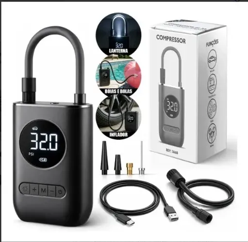 Mini Compressor de Ar Portátil Recarregável para Pneus de Carro,Moto e Bicicleta Novo.
