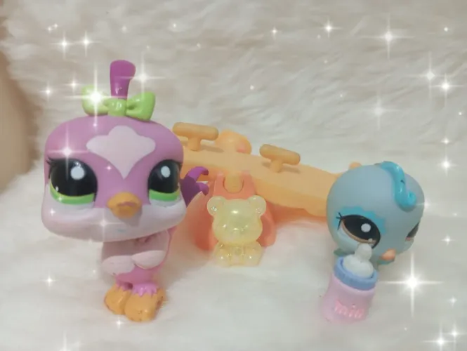 littlest pet shop pássaros codorna #2071 e passarinho #1984, com balanço, originais