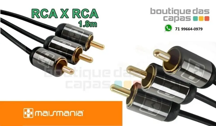 Cabo Estéreo RCA x RCA Hi-fi Mais Mania 1,8m com Acabamento Metálico mm877 para tv