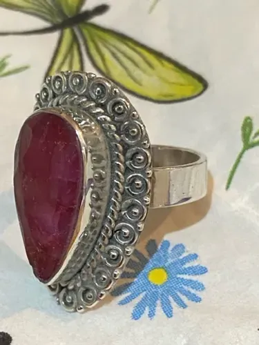 Anel Rubi Indiano e Prata 925 Aro 19