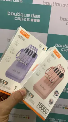 Carregador Portátil Agold Powerbank 10000mah BTE-18 4 cabos rosa ou lilas feminino