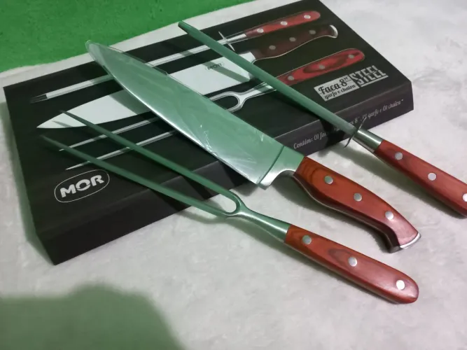 Conjunto de Facas de Churrasco MOR 8" em Aço Inoxidável