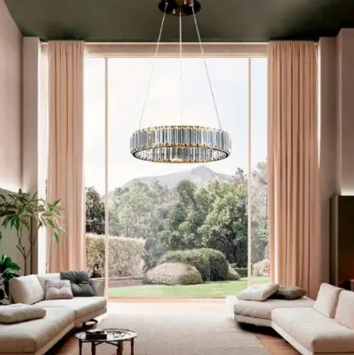 Lustre Pendente Anel Luxuoso De Cristal K9 Led 3em1 Moderno