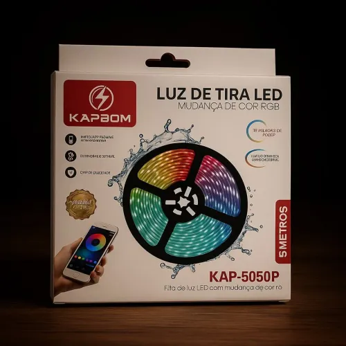 Fita de Led USB RGB Bluetooth Controle via Aplicativo 5 Metros KAPBOM KAP-5050P