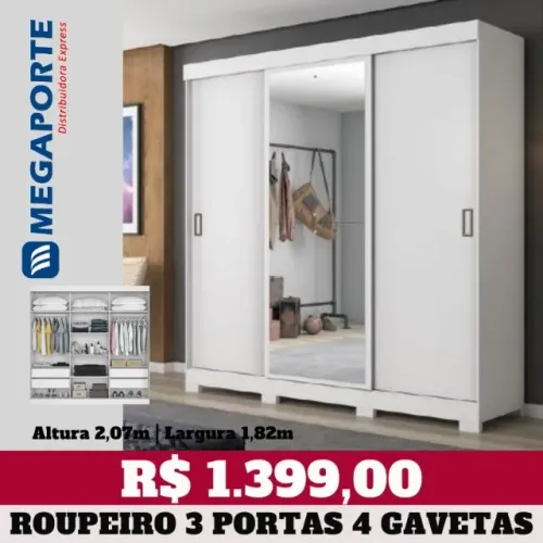 Guarda Roupa Casal 3 Portas de Correr com Espelho (Novo) Entrega Grátis! 