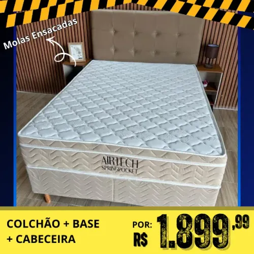 Cama Box Casal + Cabeceira / Colchão Molas Ensacadas