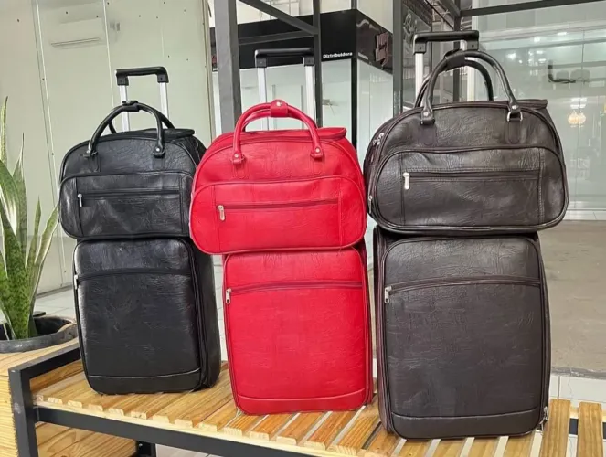Kit malas de viagem em couro - 2 peças