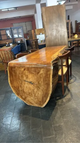 Mesa Cascata Curva em L madeira Maciça Prancha Tronco Área gourmet