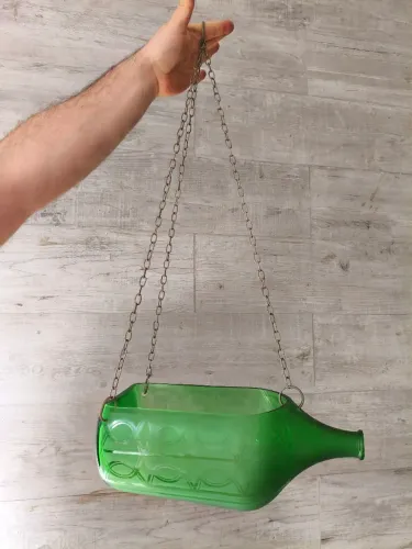  Vaso pendente de garrafão de vidro jateadas 