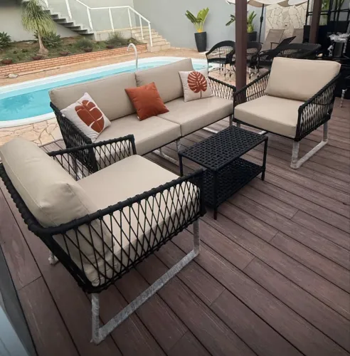 Sofa área externa corda nautica área gourmet alumínio 