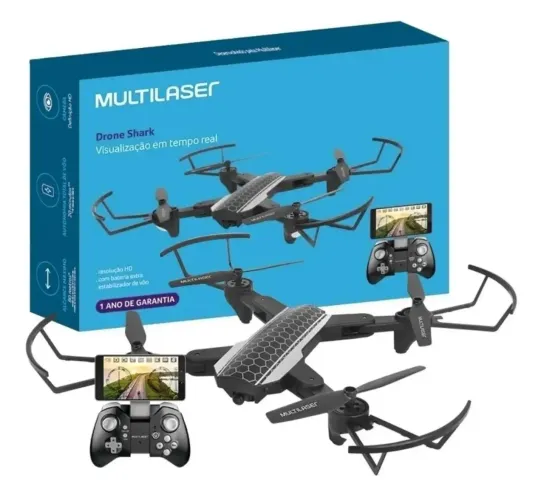 Drone Câmera Hd Wifi Fpv Shark Alcance 80mt Multilaser Es177 Cor Preto