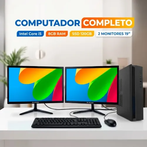 Computador Completo Intel Core i5 + 8GB RAM + SSD 120GB + 2 Monitores 19" Telas Estendidas