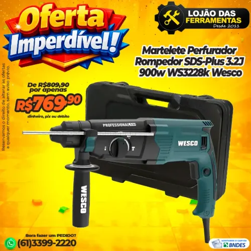 Martelete Perfurador Rompedor SDS-Plus 3.2J 900w WS3228k Wesco