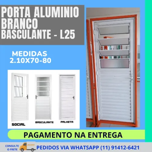 porta social aluminio branco 2.10x80 frete a/c - pagamento na entrega