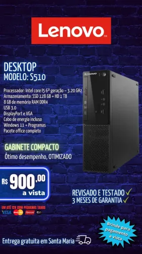 Desktop slim Lenovo (core I5/SSD/8GB/HD)