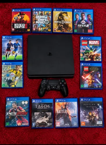 PS4 Slim 500GB + 1 Controle + 12 Jogos Originais | Excelente Estado