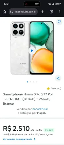 Telefone honor x7c novinho 256gb memória ram 16gb ótimo pra rodar jogos o que quiser