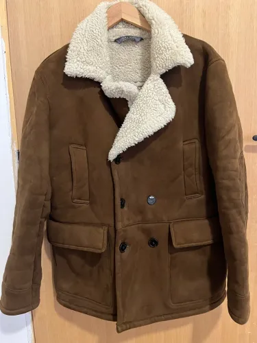 : Sobretudo Casaco Zara Man Aviador Camurça Castanho Forro Sherpa Tam L / G