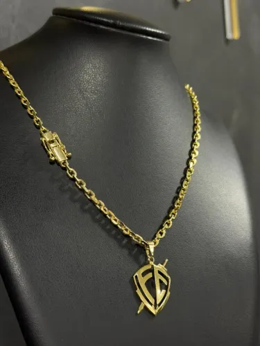 Conjunto - corrente cadeado 6mm trava dupla com pingente escudo fé.