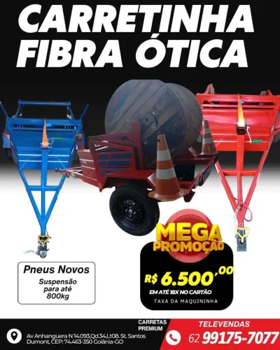 carretinha fibra ótica pneus novos suspensão para 800kg