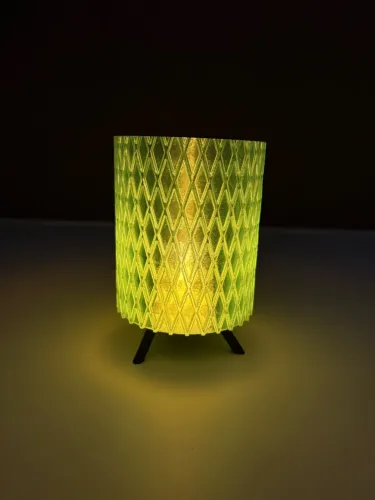 Luminária de Mesa com Vela Led Cilindro Desenhado Enfeite Decoração Verde Translúcido